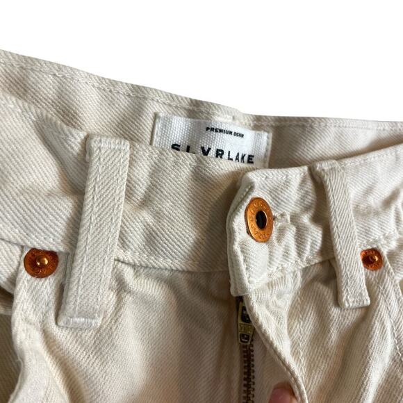 SLVRLAKE London High Rise Frayed Hem Straight Leg Jeans Ecru USA Made Size 27 - Picture 3 of 9